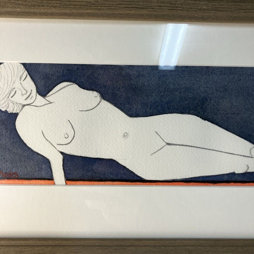 2014 Original Modern Minimalistic Nude Line Art Pencil Watercolor Artist Signed - Picture 3 of 11